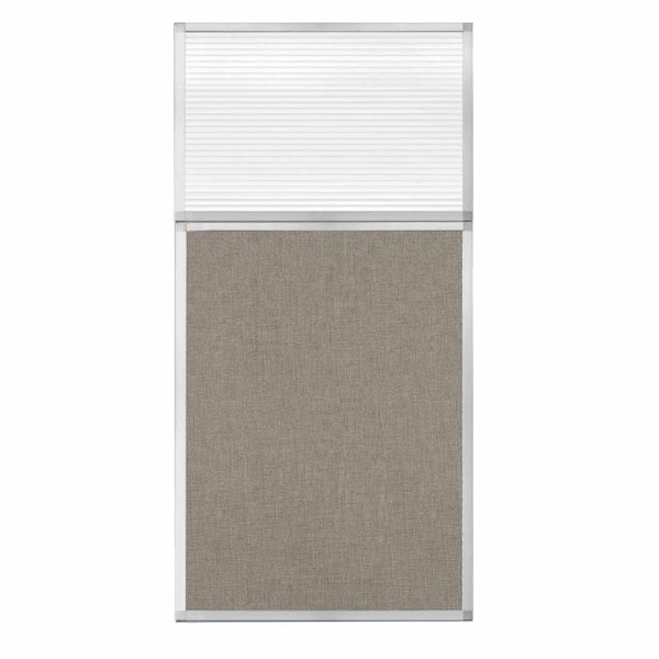 Hush Panel Configurable Cubicle Partition 3' x 6' W/ Window Warm Pebble Fabric Clear Fluted Window